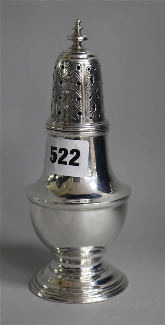 A George III Britannia standard silver baluster caster, London 1780, 5ozs.